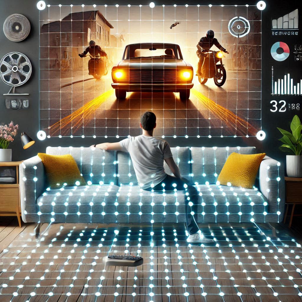 A living room digitize to a spatial grid with videos